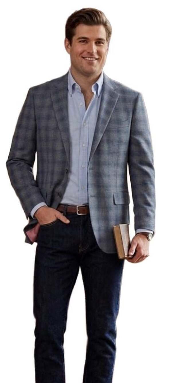 42 Mens REDA Milano Italian Blue Plaid Single-Breasted Two-Button Blazer Sport C